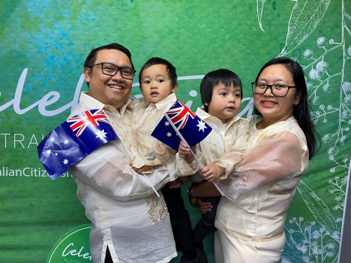 Image of a family who became Australian citizens on Australia Day 2025.