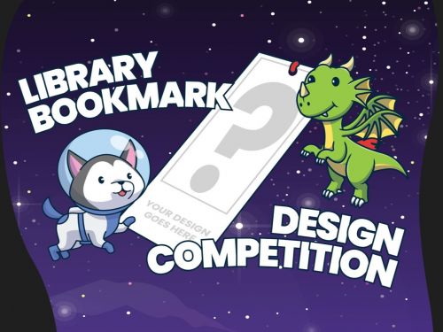 Image of a cartoon cat and dragon with a blank bookmark template