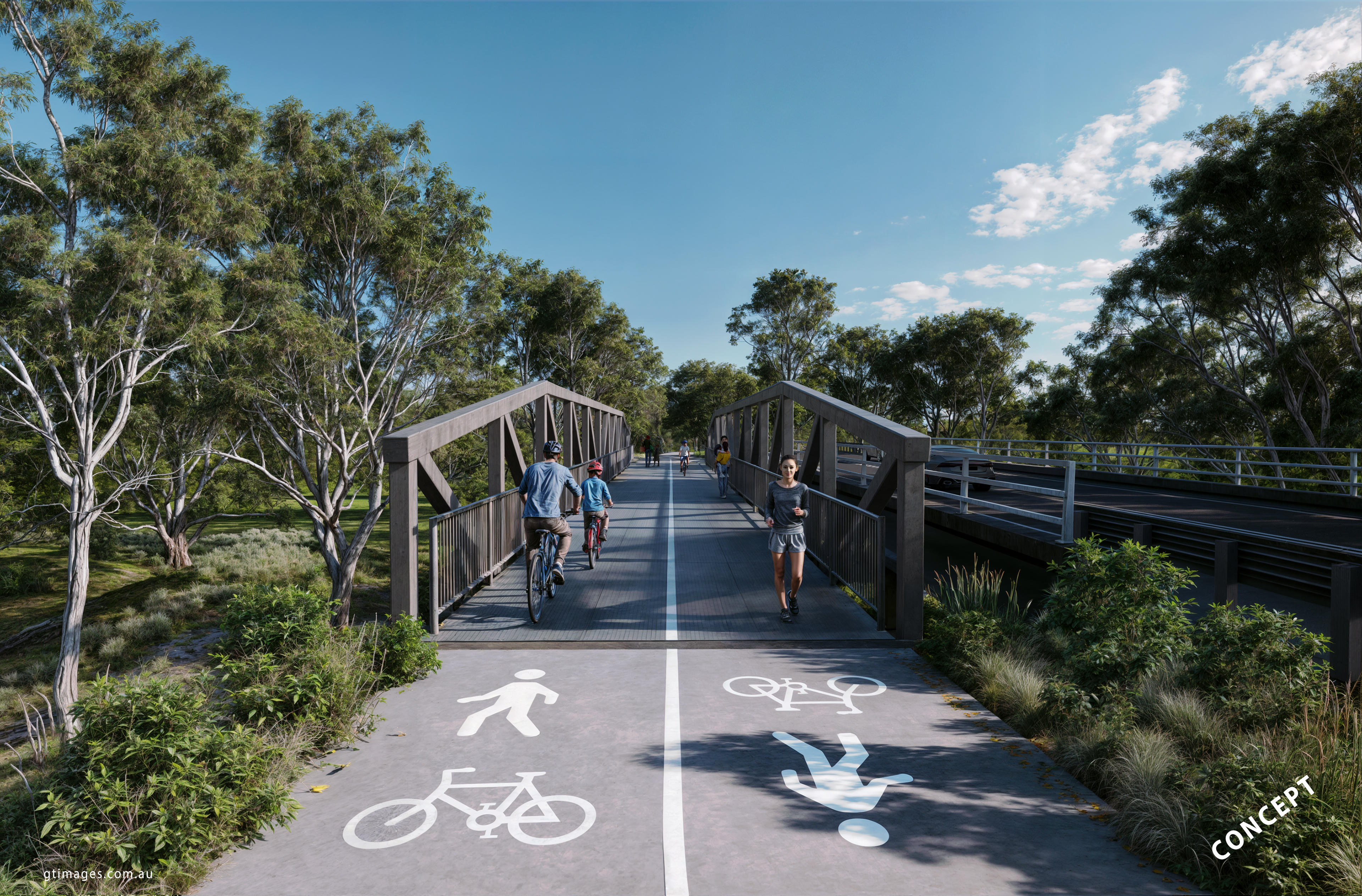 Artist renders of proposed cycleway bridge