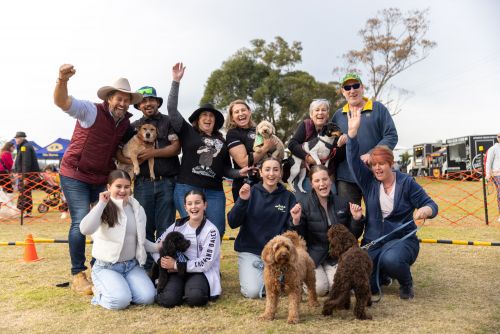 Picture of a group of attendees and dogs at Hawkesbury Fest